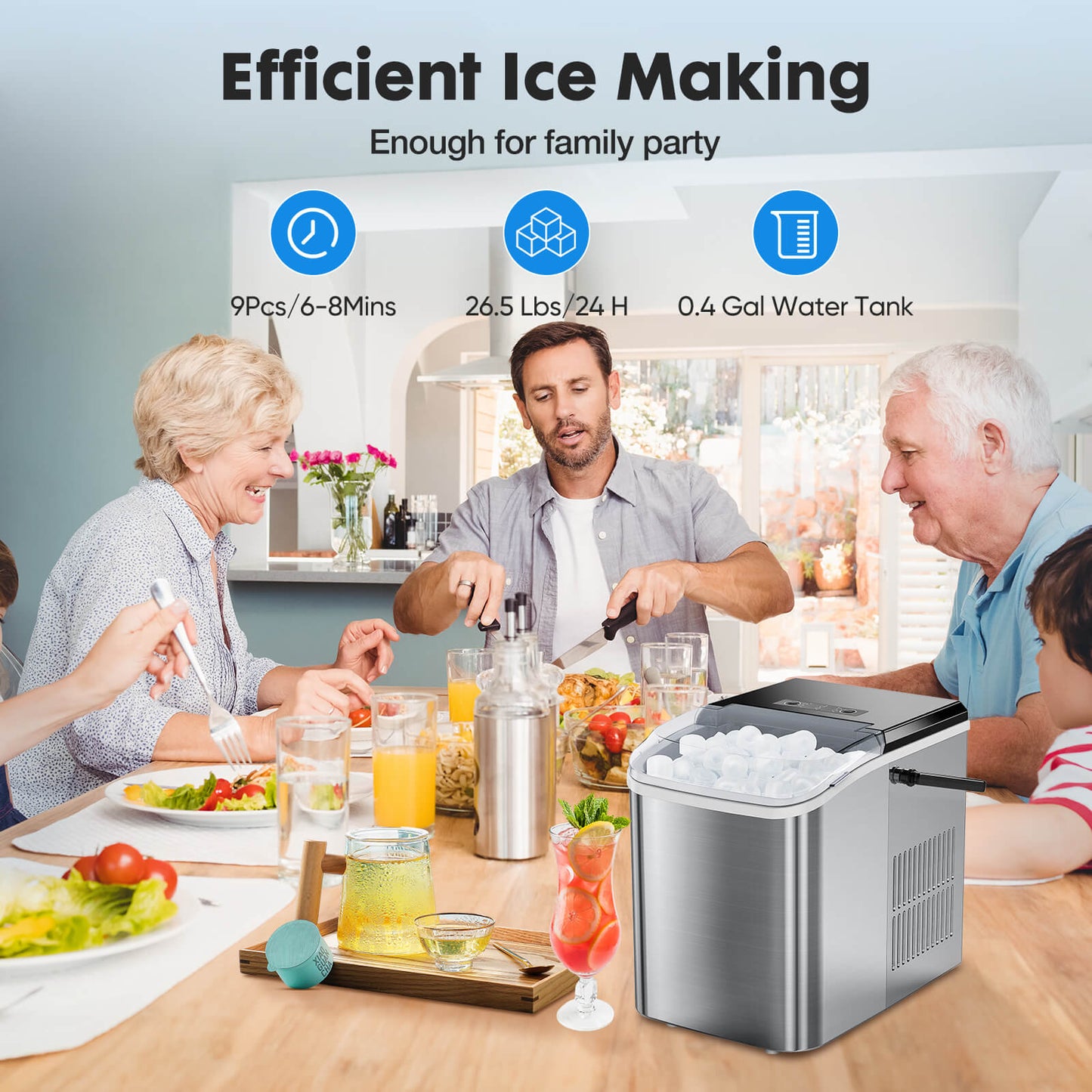 Countertop Ice Maker Machine, Portable Self-Cleaning With Basket and Handle