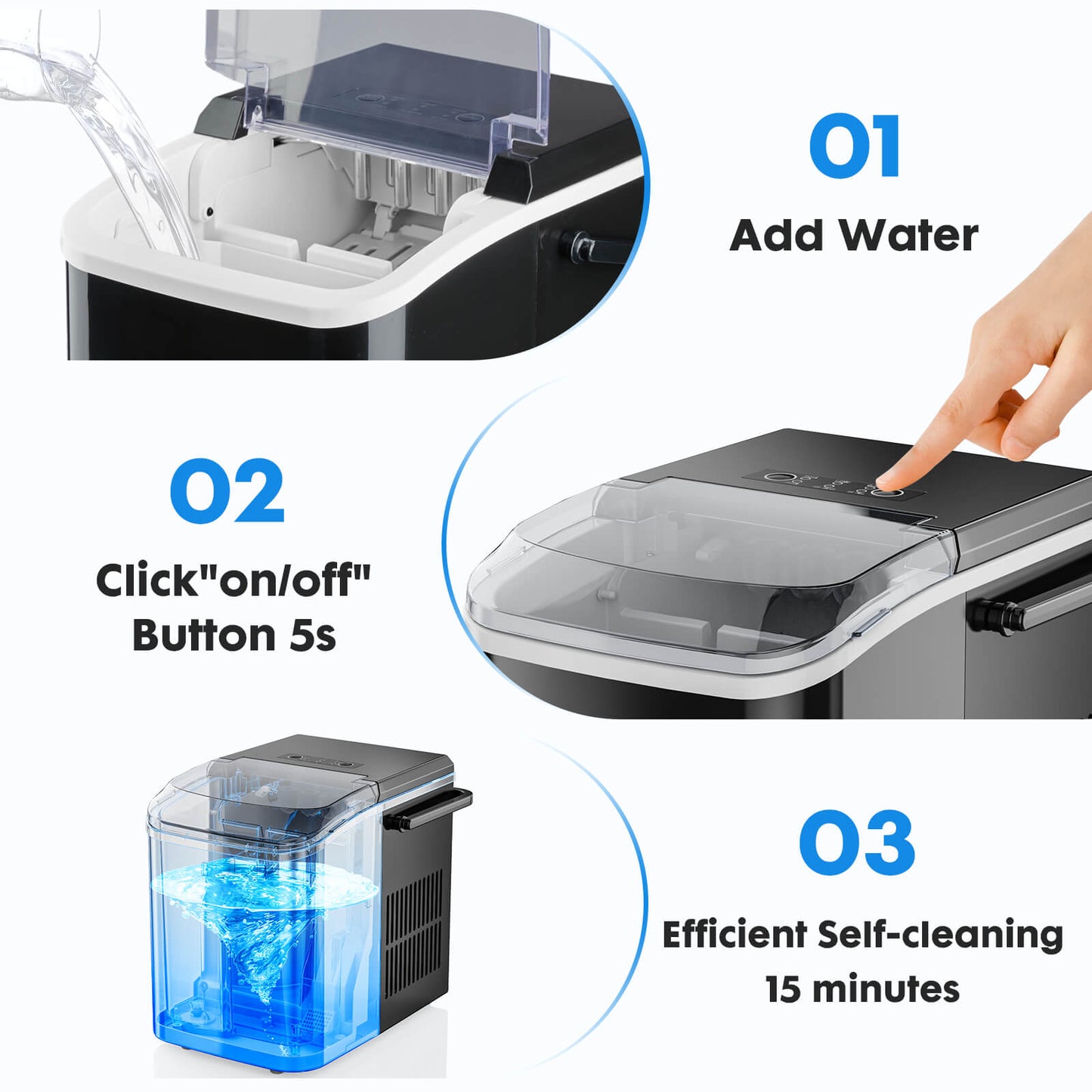 Countertop Ice Maker Machine, Portable Self-Cleaning With Basket and Handle